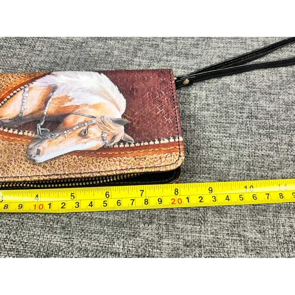 Zoey Horse Graphic Zip Around Wristlet Wallet Palomino Equestrian Brown Gold